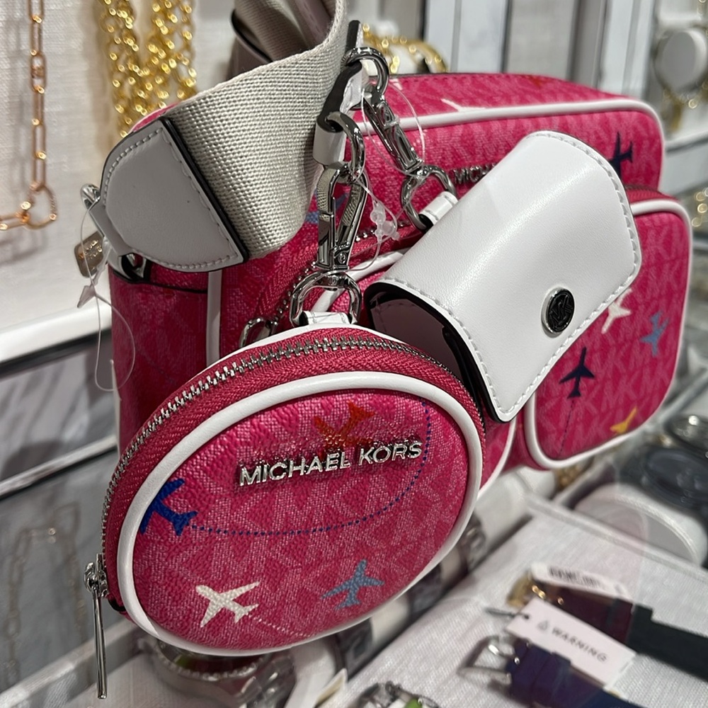 Michael Kors Jet Set Leather Medium Crossbody Bag with Case for Apple Airpods Pr - Picture 2 of 16
